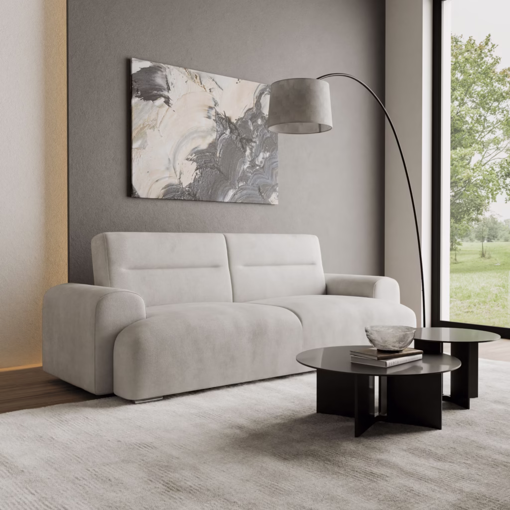 Szafa sofa tapicerowana w nowoczesnym salonie.